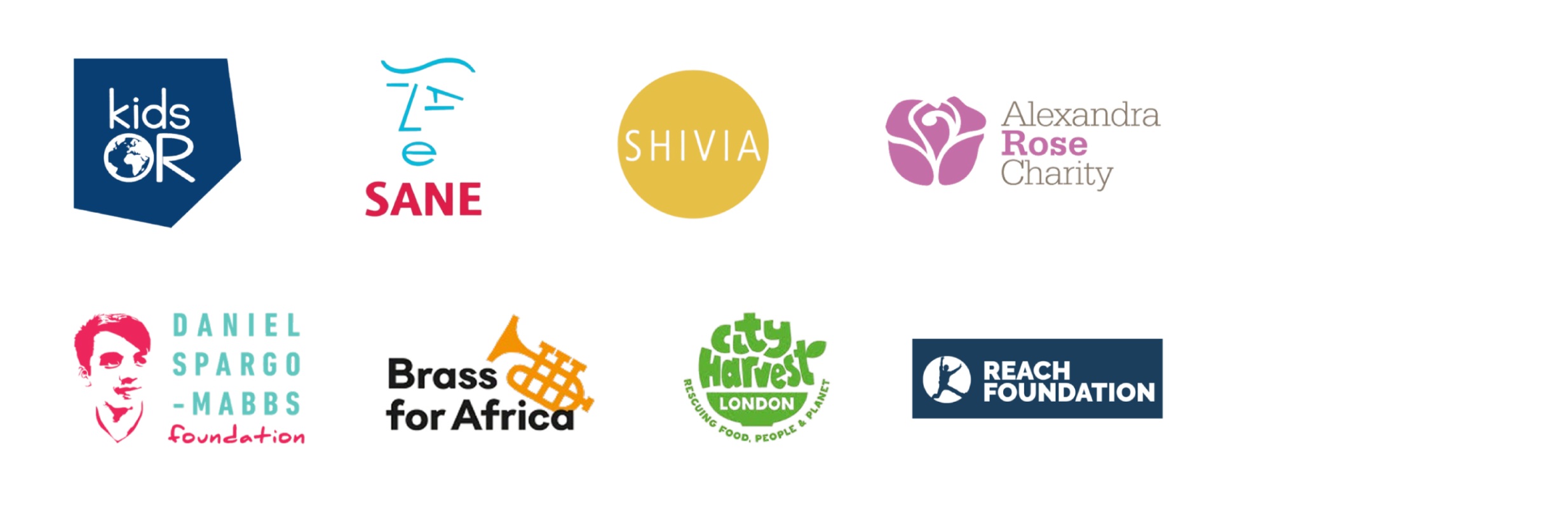 Logos of the core charities we support